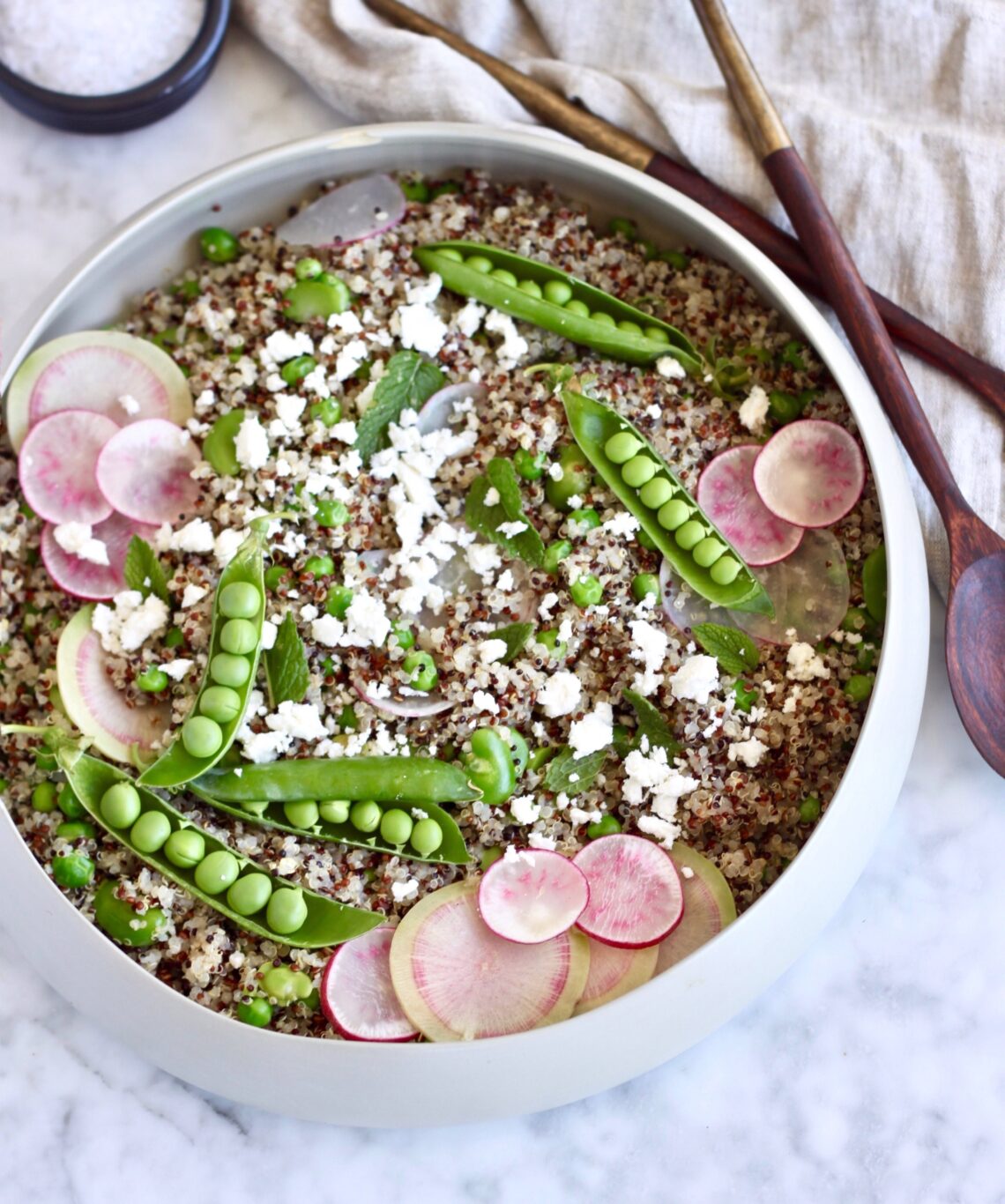 quinoa with feta and spring vegetables salad