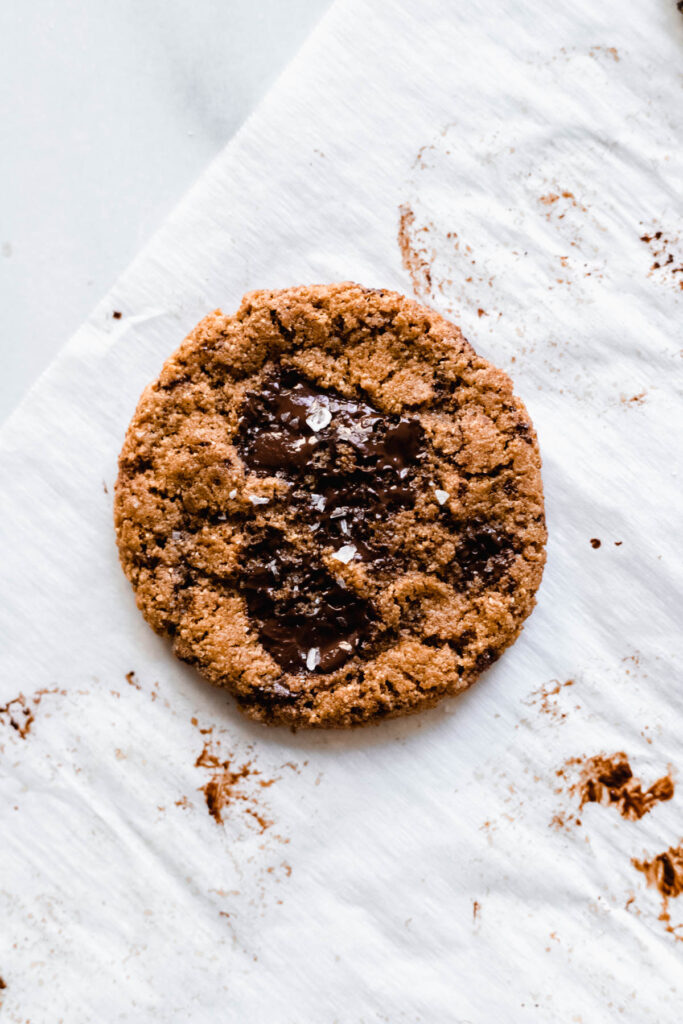 gooey chocolate chip  cookies with almond butter