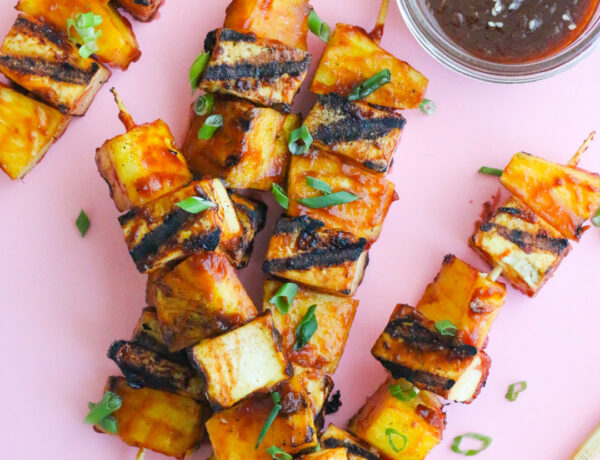 vegetarian skewers with grilled pineapple and Tofu