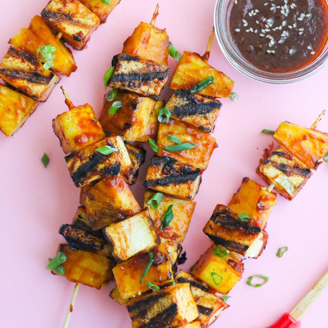 vegetarian skewers with grilled pineapple and Tofu
