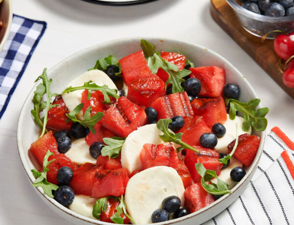 Grilled Watermelon, Blueberry and Mozzarella Salad