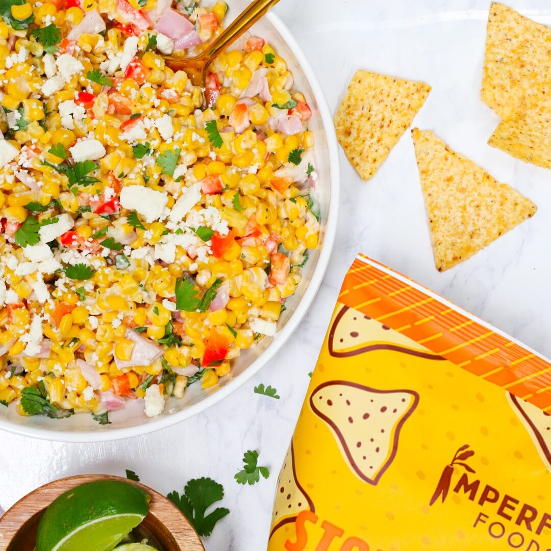 Mexican corn salad with Imperfect corn tortilla chips