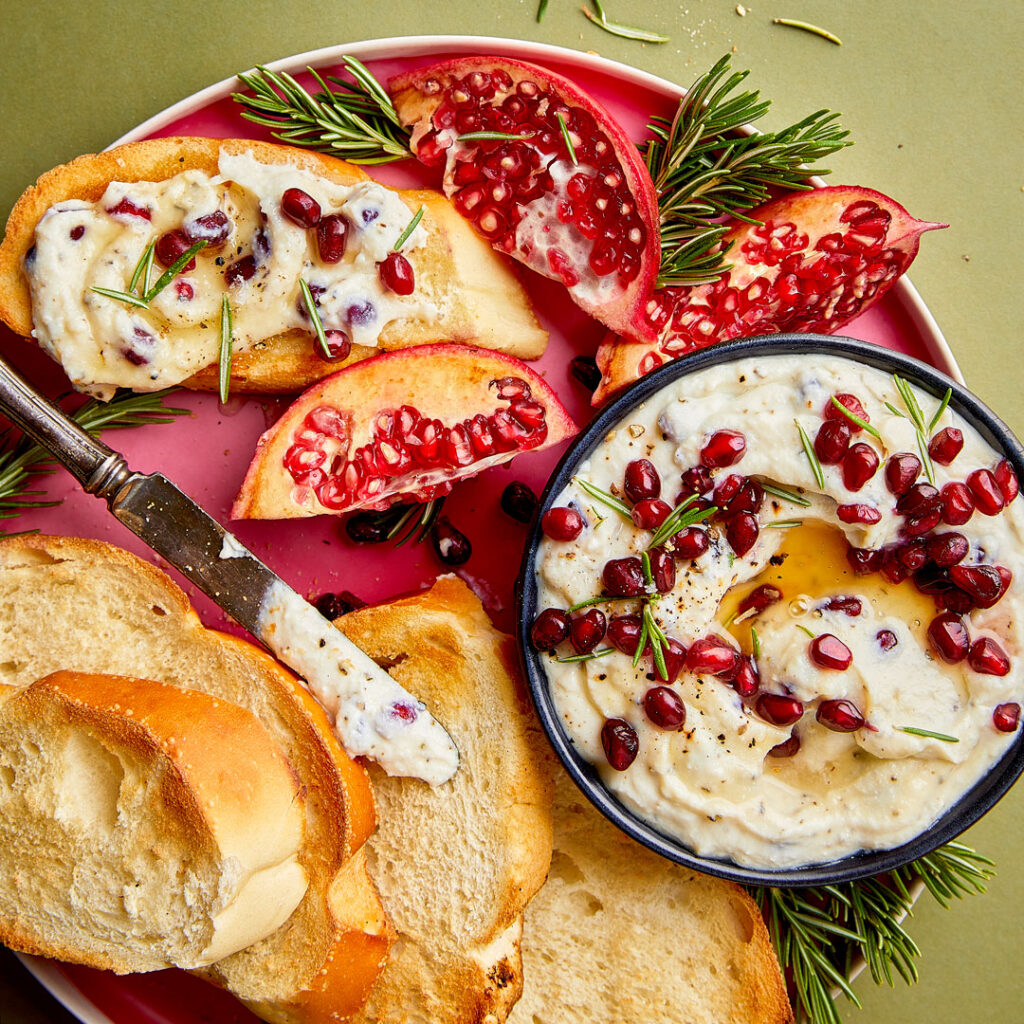 whipped ricotta with pomegranate and rosemary