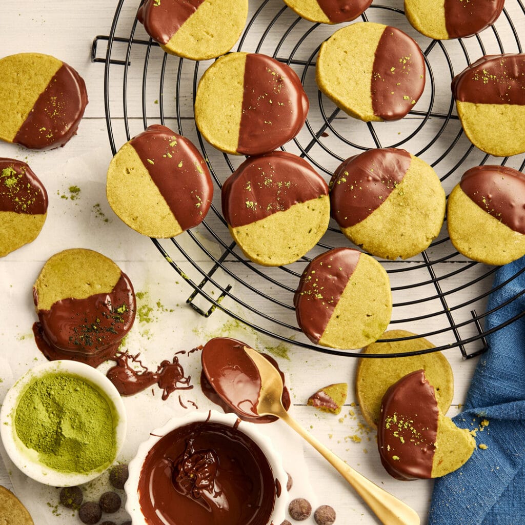 Chocolate-Dipped Matcha Shortbread Cookies - Around the World in 12 Cookies