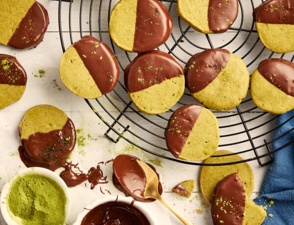 Chocolate-Dipped Matcha Shortbread Cookies