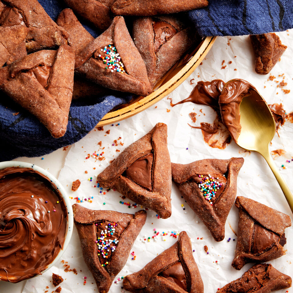 Chocolate Hazelnut Hamantaschen with rainbow sprinkles - Cookies from around the world